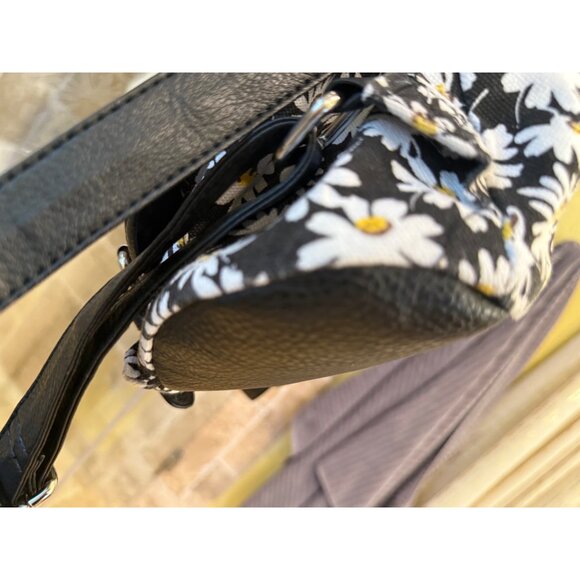 Daisy-Print Canvas & Faux Leather Backpack With Adjustable Straps & Buckle Closu - Picture 6 of 10